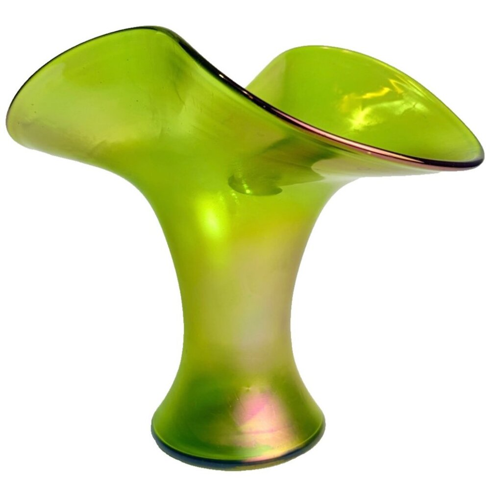 7" LOETZ Jack in the Pulpit Iridescent Glass Art Nouveau Trumpet Vase Green